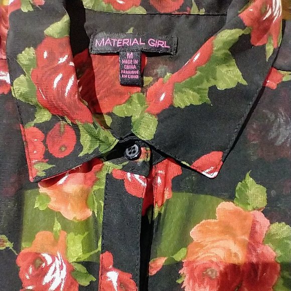 Sheer Black Top with Red Rose Print - Picture 2 of 2